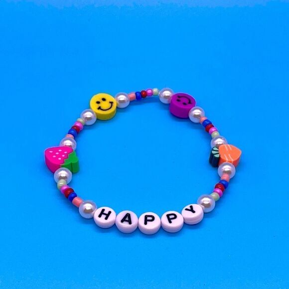 NWT Y2K Bracelets “Happy” Stretchy Beaded Bracelet - Picture 1 of 3